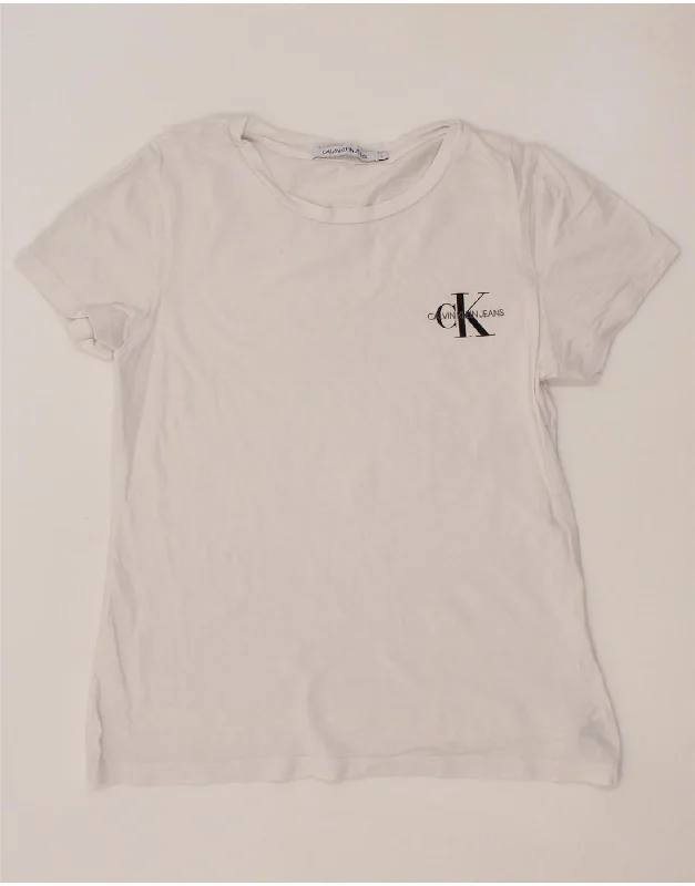 CALVIN KLEIN JEANS Womens T-Shirt Top UK 14 Large White Cotton