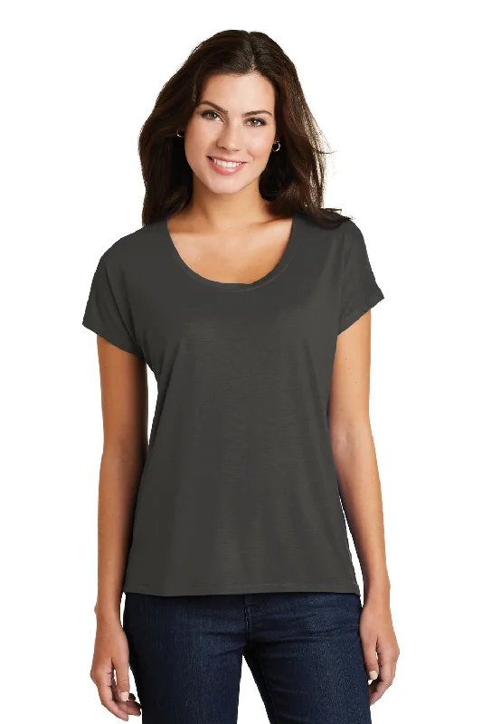 District Womens Drapey Dolman Short Sleeve Scoop Neck T-Shirt - Charcoal Grey - Closeout