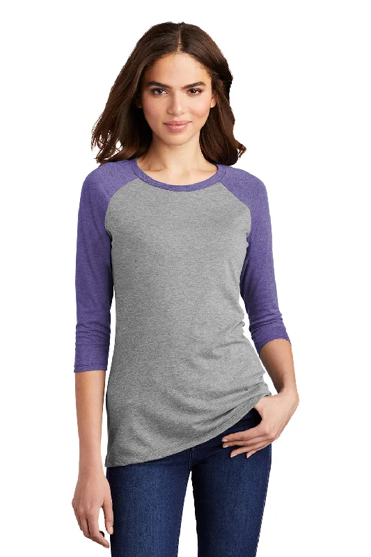 District Womens Perfect Tri 3/4 Sleeve Crewneck T-Shirt - Grey Frost/Purple