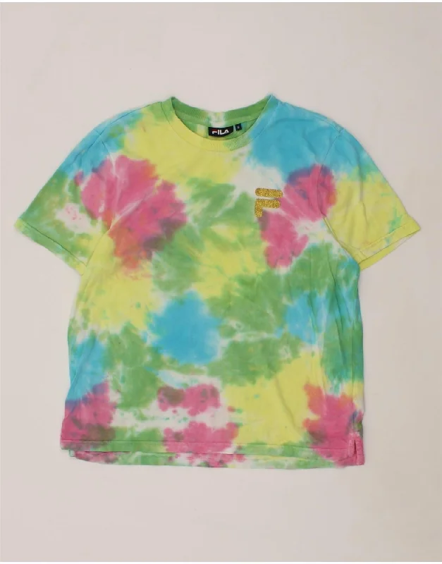 FILA Womens T-Shirt Top UK 14 Medium Multicoloured Tie Dye Cotton