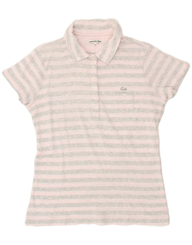 LACOSTE Womens Polo Shirt Size 42 Large Pink Striped