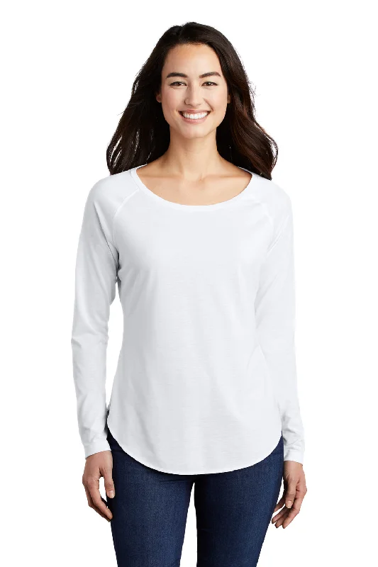 Sport-Tek Womens Moisture Wicking Long Sleeve Scoop Neck T-Shirt - White