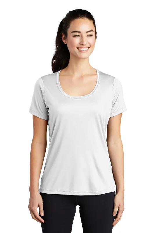 Sport-Tek Womens Moisture Wicking Short Sleeve Scoop Neck T-Shirt - White