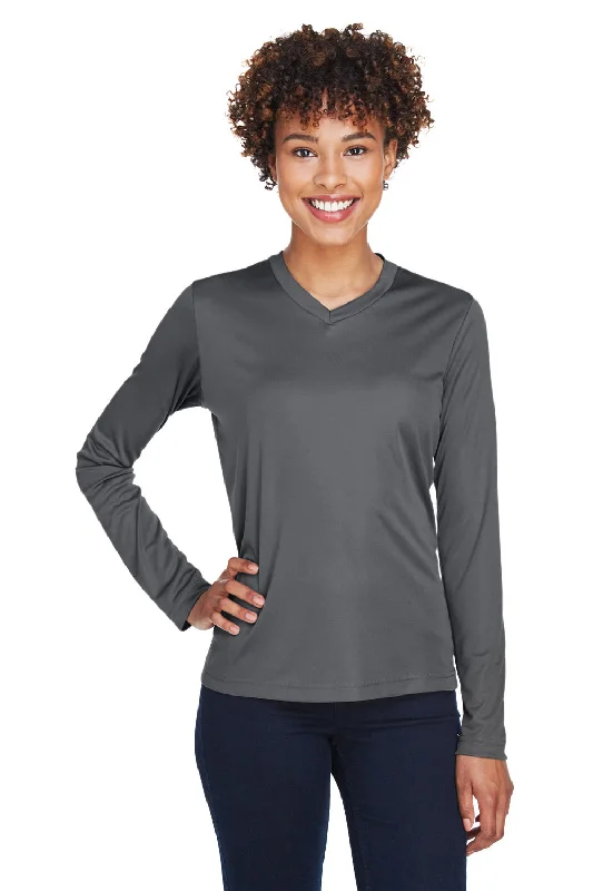 Team 365 Womens Zone Performance Moisture Wicking Long Sleeve Crewneck T-Shirt - Graphite Grey