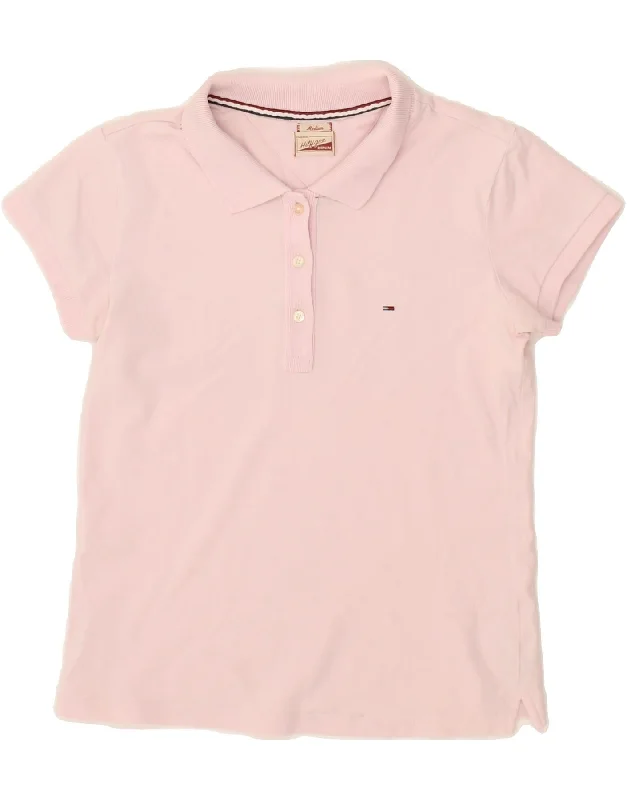 TOMMY HILFIGER Womens Polo Shirt UK 12 Medium Pink Cotton