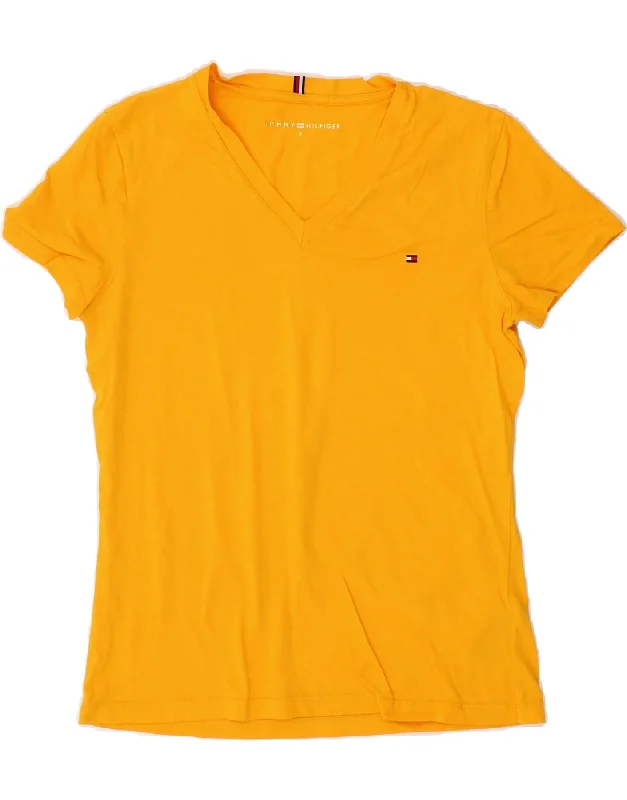 TOMMY HILFIGER Womens T-Shirt Top UK 10 Small Yellow Cotton