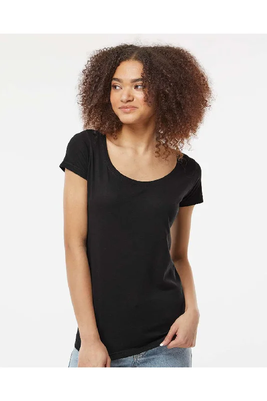 Tultex Womens Poly-Rich Short Sleeve Scoop Neck T-Shirt - Black - NEW