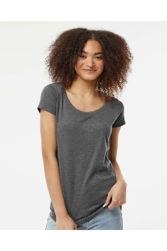 Tultex Womens Poly-Rich Short Sleeve Scoop Neck T-Shirt - Heather Charcoal Grey - NEW