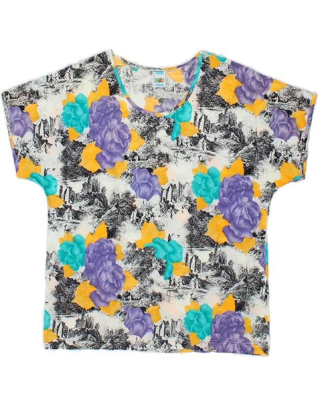 VINTAGE Womens T-Shirt Top IT 44 Medium Multicoloured Floral Cotton