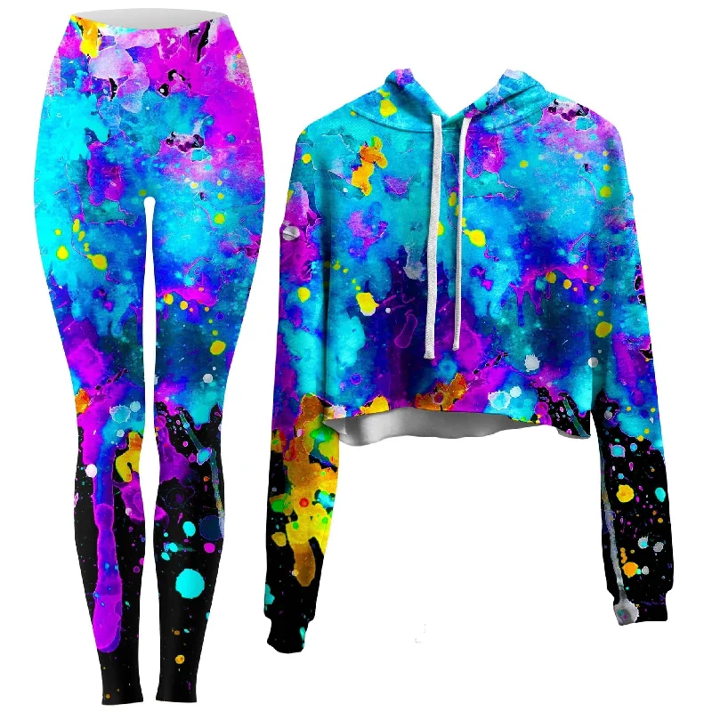 Abstract Crop Hoodie and Leggings Combo