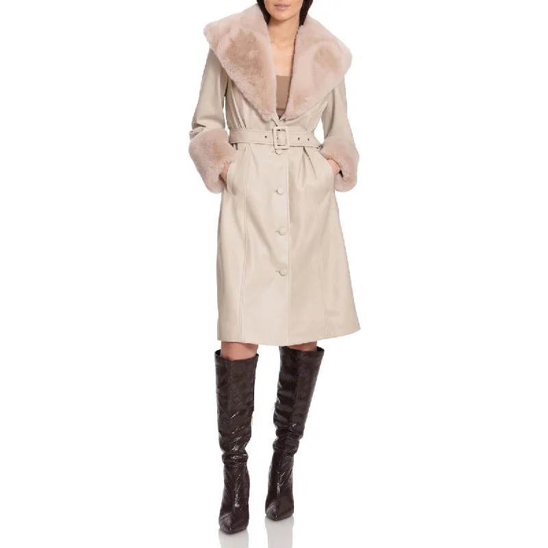 Womens Faux Leather Midi Long Coat