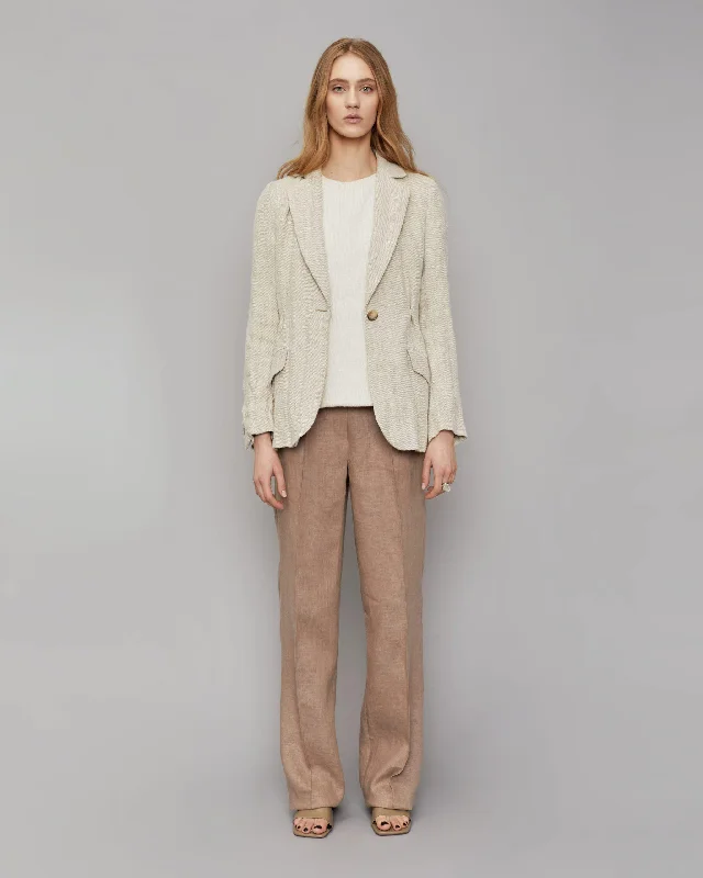 Cream Crinkled Sustainable Linen Tailored Blazer Berza