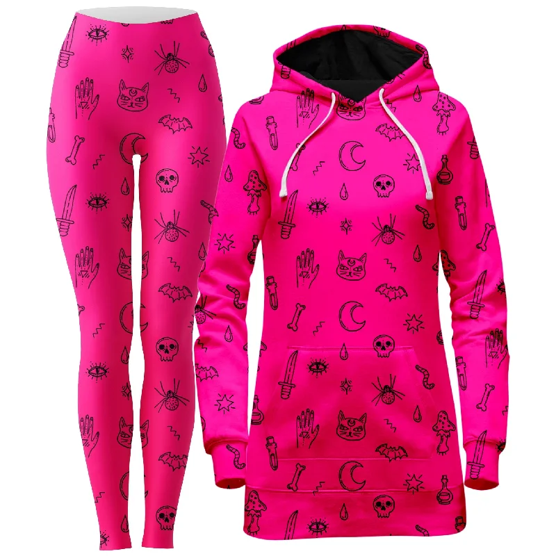 Pink Pattern Hoodie Dress and Leggings Combo