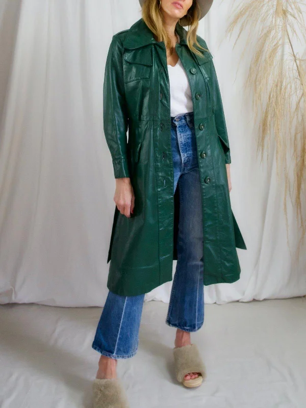 Vintage Evergreen Leather Trench Coat