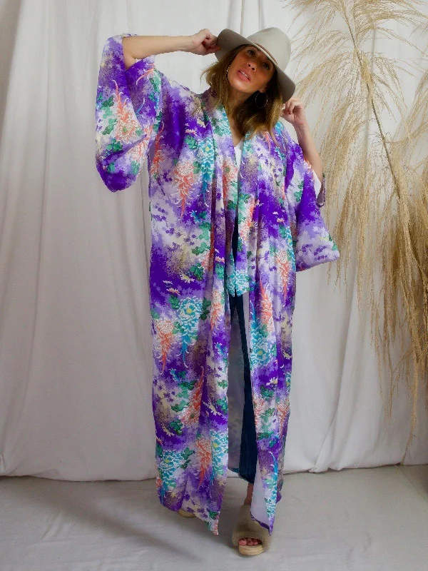 Vintage Japanese Floral Silk Kimono