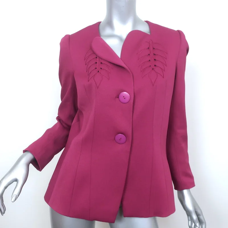 John Galliano Leaf-Embroidered Jacket Magenta Crepe Size US 6 Two Button Blazer