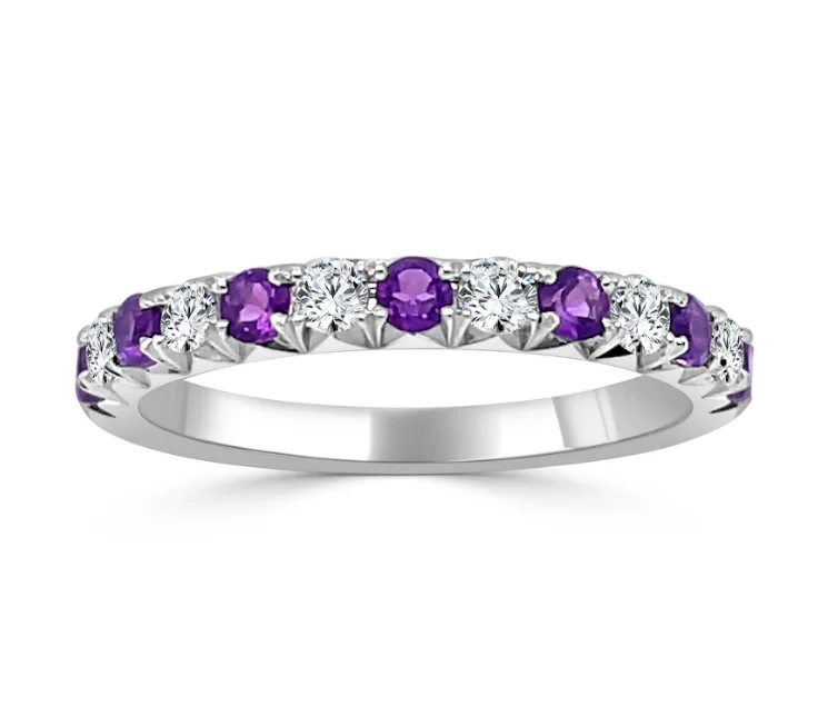 Discover Unique Jewelry With Special Limited-Time Offers Bremer Jewelry Amethysts and Diamonds Half Anniversary Fashion Ring in 14K White Gold (.25ctw)