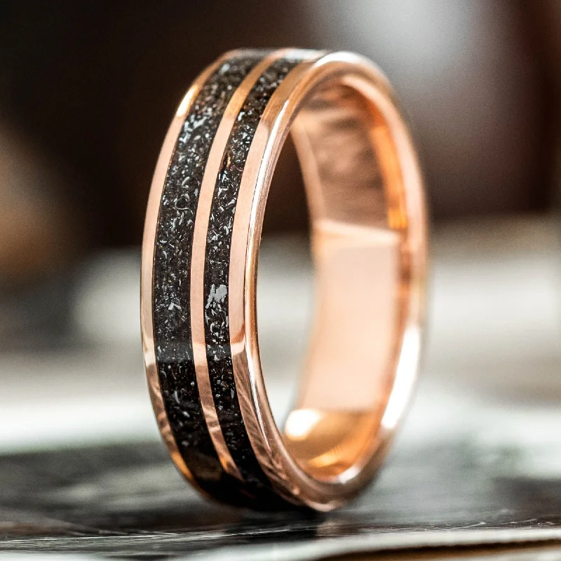 Trending Jewelry Now At Unbeatable Prices (In-Stock) Custom 10k Rose Gold and Meteorite Ring - Size 9.75 | 6mm Wide