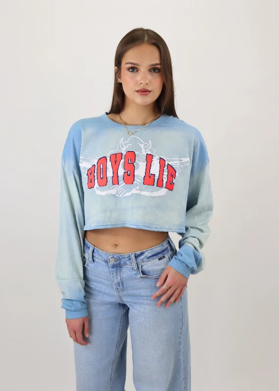 Boys Lie Fool Me Once Cropped Boyfriend Long Sleeve ★ Blue