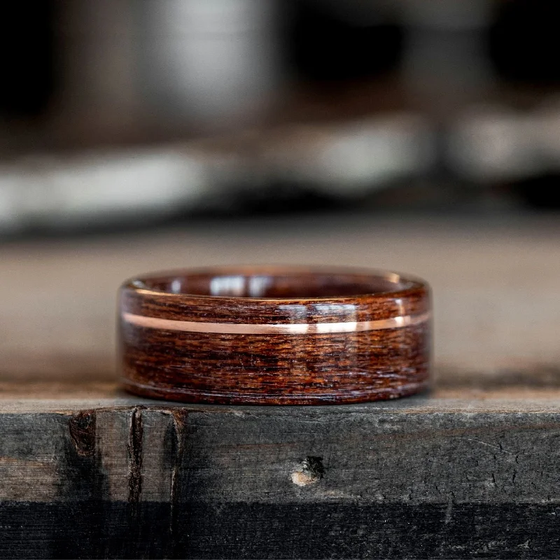 Timeless Jewelry Styles At Wallet-Friendly Prices (In-Stock) Custom Mahogany Wood Ring with Offset Copper Inlay - Size 9.25 | 8mm Wide