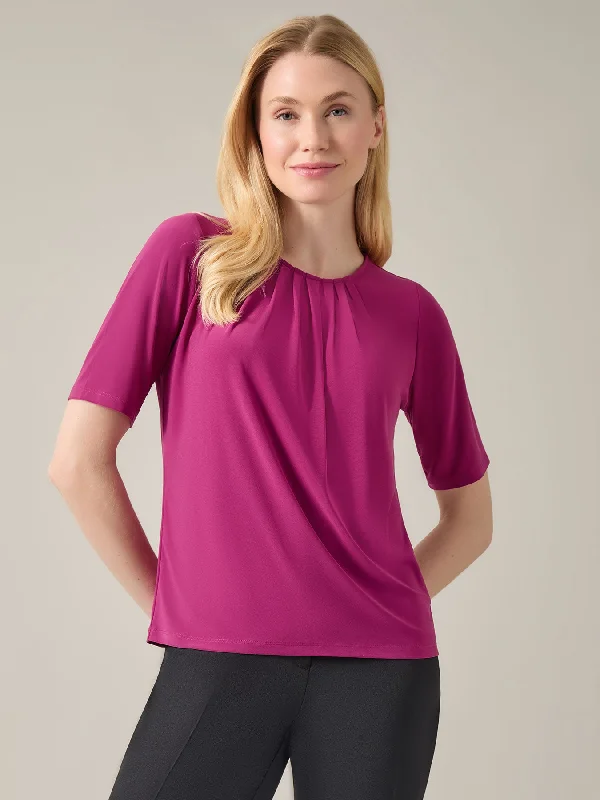 Short Sleeve Shirred Neck Top, Everyday Knit