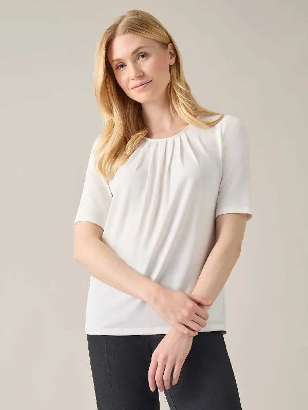 Short Sleeve Shirred Neck Top, Everyday Knit