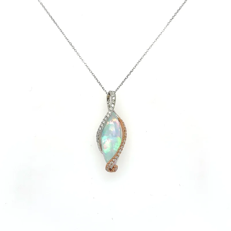 Bestselling Jewelry Now On Sale – Elevate Your Look Bremer Jewelry 14K White/Rose Gold Marquise Shape Opal and Diamond Drop Necklace (4.64ctw)