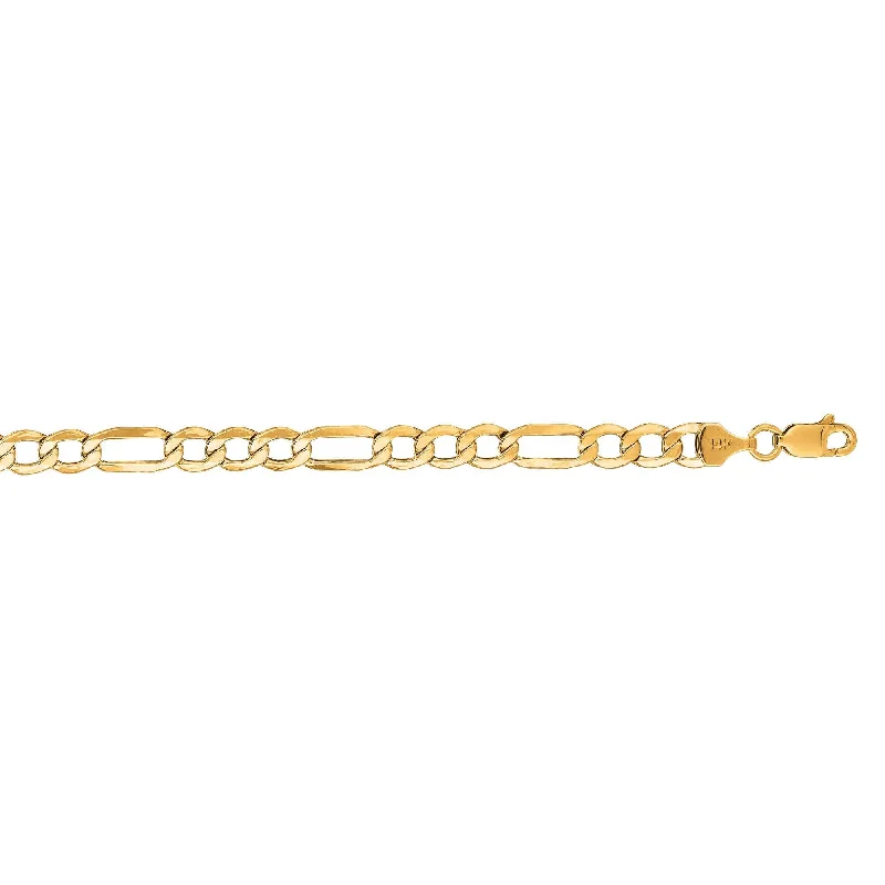 Dainty Floral Jewelry For Feminine Elegance 14kt 18 inches Yellow Gold 5.4mm Diamond Cut Alternate 3+1 Figaro Lite Chain with Lob ster Clasp