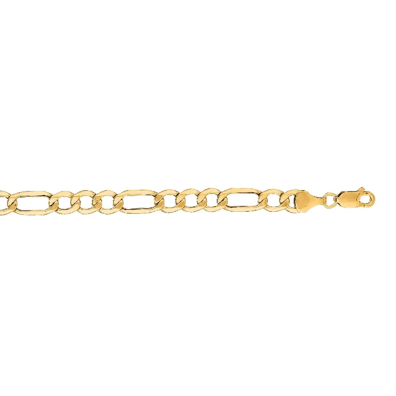 Romantic Heart-Shaped Jewelry For Special Gifts 14kt 18 inches Yellow Gold 6.5mm Diamond Cut Alternate 3+1 Figaro Lite Chain with Lob ster Clasp