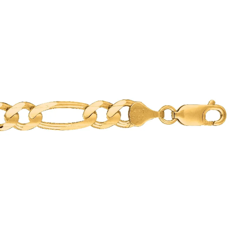 Personalized Engraved Jewelry For Meaningful Gifts 14kt 20 inches Yellow Gold 7.0mm Diamond Cut Alternate 3+1 Classic Figaro Chain with Lobster Clasp