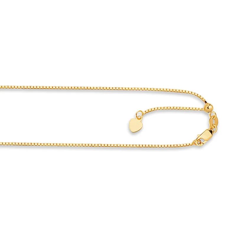 Limited Stock On Premium Jewelry At Low Prices 14kt 22 inches Yellow Gold 1.1mm Diamond Cut Adjustable Box Chain with Lobster Clasp