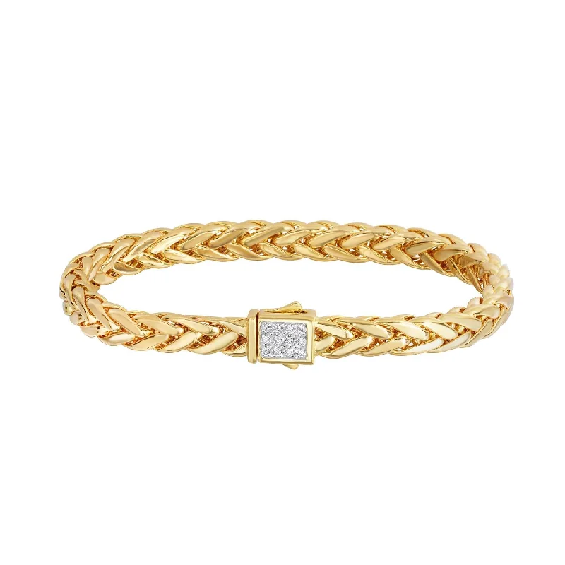 Your Dream Jewelry At Dream Prices – Shop Now 14kt 7.5 inches Yellow Gold Shiny Fancy Flat Weaved Braided Bracelet with Box Clasp+0.12ct. Diamond