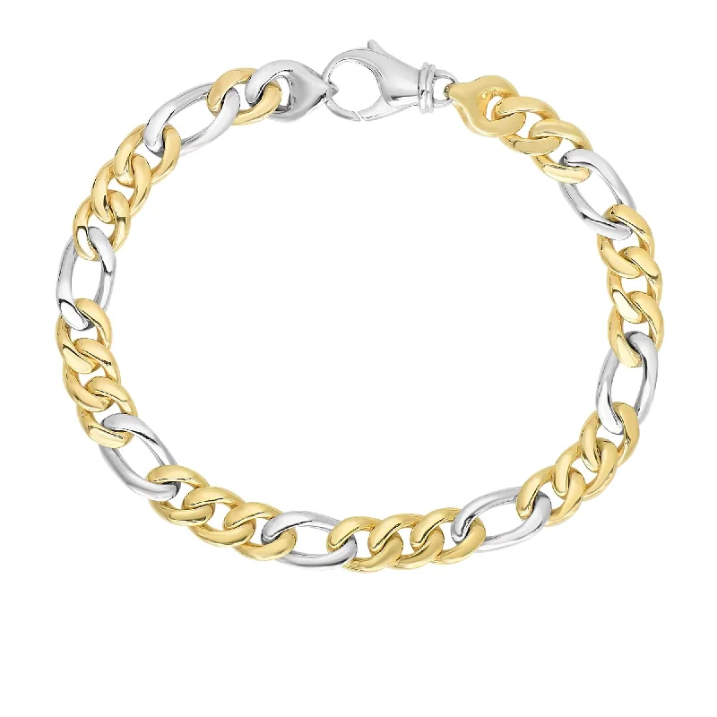 Shop High-Quality Jewelry At Jaw-Dropping Discounts 14kt 8.5 inches Yellow+White Gold 6mm Soft Faceted+Shiny Figaro Style Bracelet with Lobster Clasp (Actual sample in Silver )