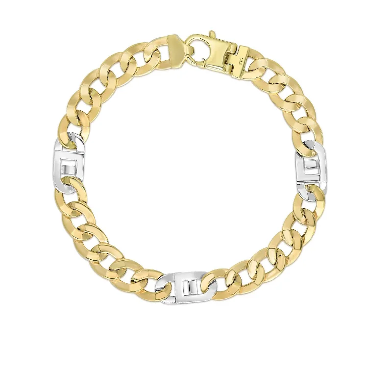 Celebrate Every Occasion With Sparkling Savings 14kt 8.5 inches Yellow+White Gold 7mm Diamond Cut+Shiny 6+1 Curb-Mariner Link Fancy Bracelet with Lobster C lasp