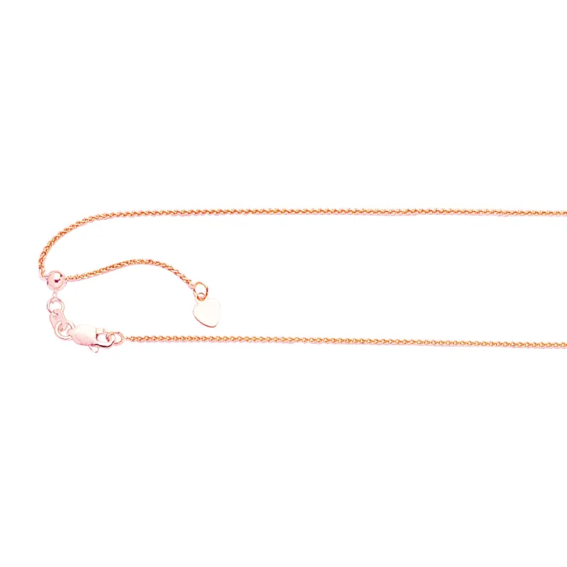 Exclusive Jewelry Bundles At Discounted Prices 14kt Gold 22 inches Rose Finish 1.05mm Shiny Oval Adjustable Round Wheat Chain with Lobster Clasp