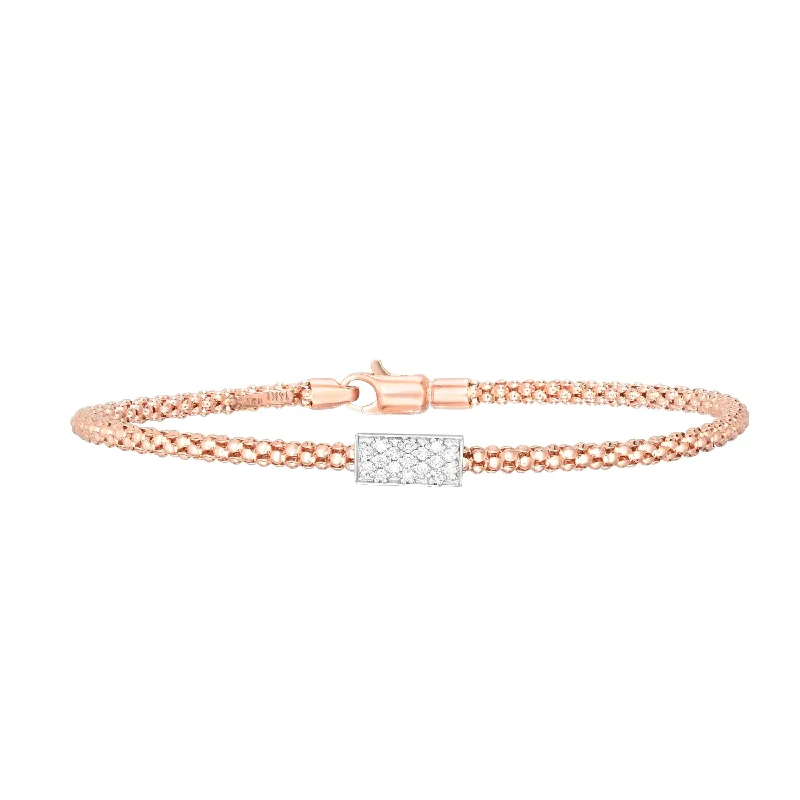 Exclusive Gemstone Jewelry Markdowns – Shop Now 14kt Gold 7.25 inches Rose Finish 4.8mm Polished Popcorn Bracelet with Lobster Clasp with 0.1700ct 1.3mm White Diamond