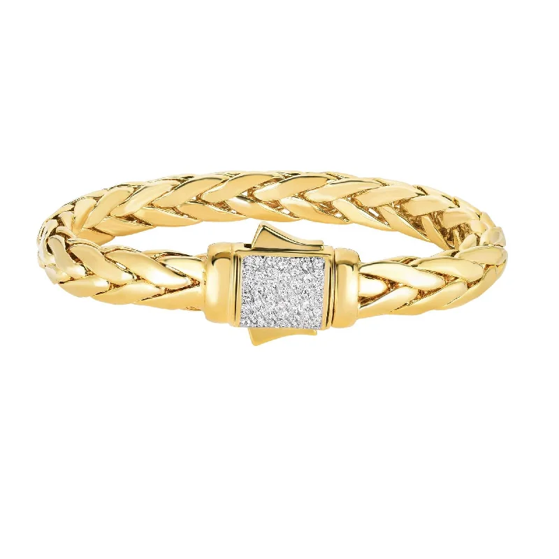 Jewelry Clearance Event – Stock Up Before It's Over 14kt Gold Heritage 8.5 inches Yellow Finish 10mm Shiny Dome Woven Bracelet with Box Clasp+0.4600ct White Diamond