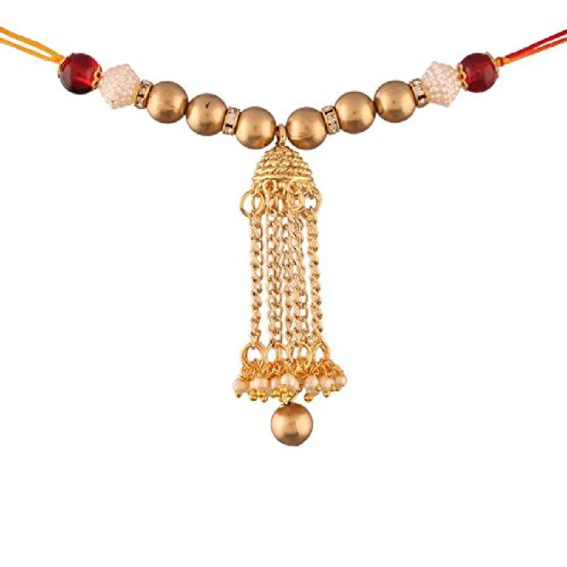Jewelry Flash Sale – Stylish Designs At Unbeatable Rates Etnico Gold Plated Jhumki Style Lumba Rakhi For Bhabhi (R612-L)