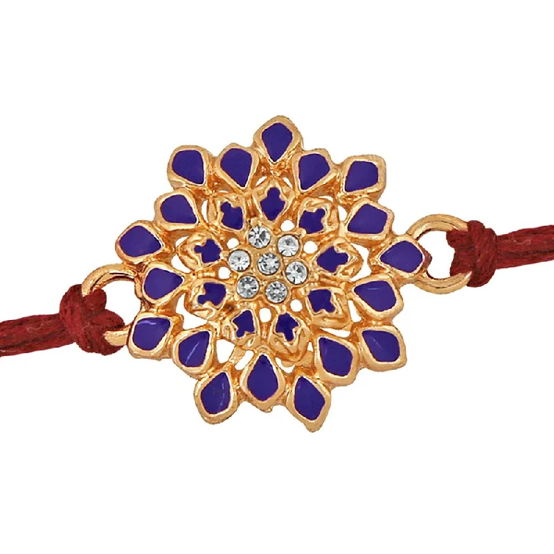 Bold And Beautiful Jewelry Now At Irresistible Prices Mahi Blue Meenakari Flower Rakhi with White Crystals for Adorable Brother (RA1100632Z)